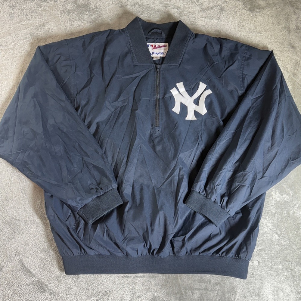 Majestic New York Yankees Pullover Windbreaker Men Size XXL Blue 1/4 Zip VTG 90s